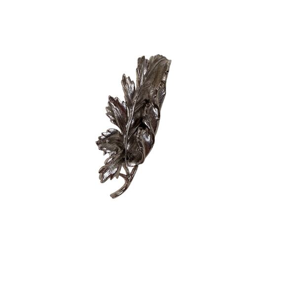 Vintage Estate Silver Tone Folded Leaf Brooch Textured Finish Pin Closure - Picture 8 of 16